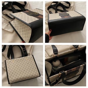Borsa da Donna alla Moda di Grande Capacità, Nuovo Modello Bicolore con Stampa Dorata, Chiusura a Cerniera in PU, Fodera in Nylon, Ideale per il Pendolarismo - Product Image 5