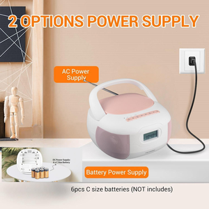 Reproductor de CD Portátil Rosa y Blanco Personalizado de Fábrica con Transmisión de Música por BT, USB, Radio FM y Doble Fuente de Alimentación para el Hogar y Viajes - Product Image 5