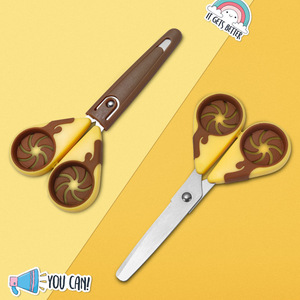 Child Safety Scissors Stainless Steel Yellowish Brown Straight Head For Home Craft Student Use - Product Image 3