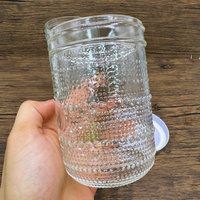 Pot en verre transparent imprimé 480ml 580ml avec couvercle en fer blanc à points gaufrés, classique pour cuisine, aliments, épices, thé, à large ouverture, type Mason