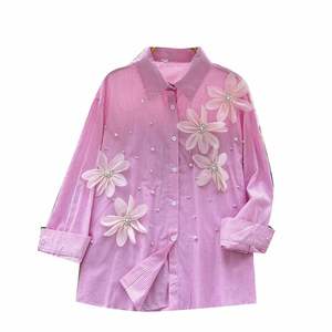 Blusas Casuales de Manga Larga Tejidas Estilo Vintage para Otoño, Transpirables, con Estampado Floral y Diamantes, Elegantes, Bordadas en la Parte Delantera - Product Image 5