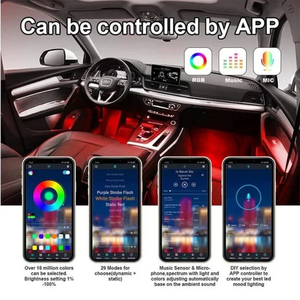 Lumière LED décorative d'ambiance pour l'intérieur de la voiture, contrôle par application musicale, bande lumineuse néon automatique, lumière ambiante RGB 12V - Product Image 3