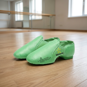 MBAANI Chaussures de danse jazz unisexes en cuir véritable vert, semelle souple, ballerines de pratique - Product Image 3