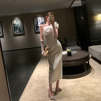 Gaun Midi Satin Satu Bahu Prancis 2026 untuk Wanita, Gaun Malam Elegan Model Fishtail untuk Pesta Pernikahan