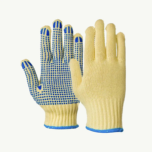 Gants de sécurité en coton avec bouts de doigts texturés bleus, antidérapants, avec poignets en tricot, gants de travail polyvalents - Product Image 1