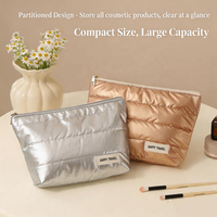 QET1145 Trousse de Maquillage Portable Matelassée Imperméable avec Logo Personnalisé, Organisateur de Maquillage Gonflé, Pochette de Voyage pour Cosmétiques avec Fermeture Éclair