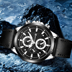 Fashion Mens Luxury Chronograph Watch Black Gold <b>Case</b> Textured Dial Leather Strap Quartz Wristwatch for Gift - Product Image 5