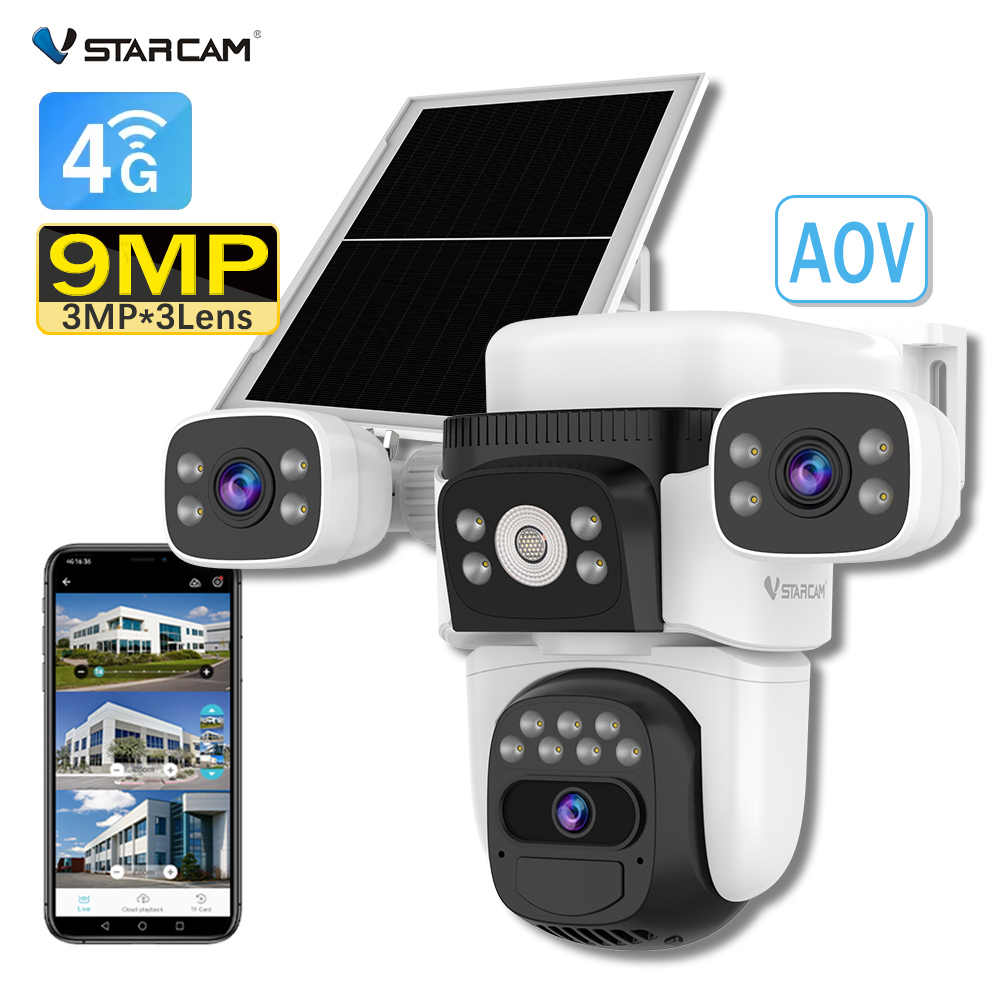 9MP 3Lens Battery Solar Security Camera 360 Degree Visual BG621SR 4G Solar Outdoor Camera Okam Pro Battery 4G Sim Card Camera