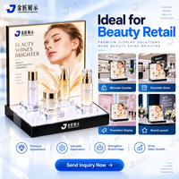 Support d'affichage cosmétique en acrylique LED personnalisé avec éclairage double et fond interchangeable pour comptoir de maquillage