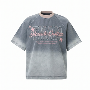 Camiseta Vintage Y2K Personalizada, 260 g/m², Algodón Grueso, Apliques Bordados, Lavado Ácido, Estilo Urbano para Hombre, Talla Grande, TKAN6-605 - Product Image 1