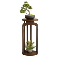 Support à fleurs en bambou de style chinois et vitrine antique – Support de plantes rond sur pied pour salon, balcon, salle à manger