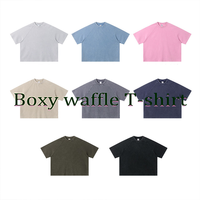 T-shirt en tricot gaufré surdimensionné de couleur rose personnalisé OEM, 100% coton, unisexe, blanc