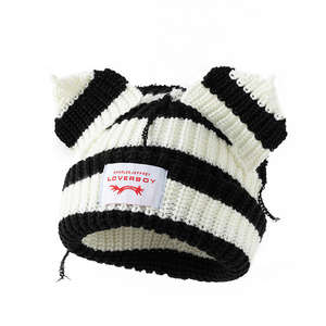 Neues Modell Katzen ohren Gestrickte Strick mütze Niedliche warme Herbst-und Winter hüte für Männer und Frauen Großhandel Benutzer definiertes Logo - Product Image 2
