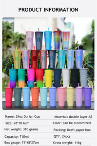 Vasos de Plástico de Doble Pared de 24 oz/710 ml con Diseño de Diamante de Durian, Coloridos, con Pajita y Tapa - Product Image 3