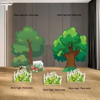 Perlengkapan Pertunjukan Taman Kanak-Kanak Bertema Hutan, Set Papan KT, Bunga, Rumput, Semak, Rumah, Pohon, Batu, Dekorasi Latar Belakang
