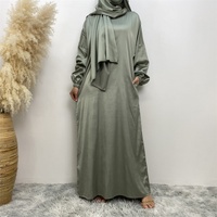 6675 #   Nouvelle Abaya Khimar Hijab Modeste Couleur Unie, Robe de Prière Longue Musulmane avec Foulard Intégré, Jilbab Une Pièce avec Poches Latérales