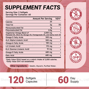 OEM Private Label Adult Omega 3 6 9 Softgels (120 Capsules/Bottle) for <strong>Brain</strong> &amp; Immune Health Support - Product Image 2
