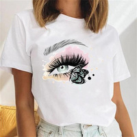 Groothandel dameskleding bedrukte grappige T-shirts cartoon wimpers dame korte mouw grafische goedkope plus size goedkope T-shirts tops