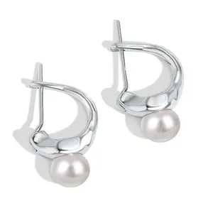 WMY No Moq Custom Luxury 925 Silver Jewelry Needle Big Pearl Earring White Shell Pearl Earrings For Women Statement Pendientes