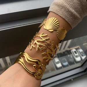 Summer Sea 316L Stainless Steel 14k 18k Pvd Gold Plated Women's Fashion <b>Bracelet</b> & <b>Bangles</b> Fashion Cuff <b>Bracelets</b> for Women - Product Image 3