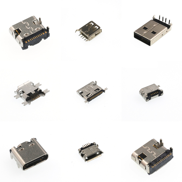USB Type C Micro 5 Pin DIP Female Part Stainless Steel Connector with Copper Gold Plated Contacts