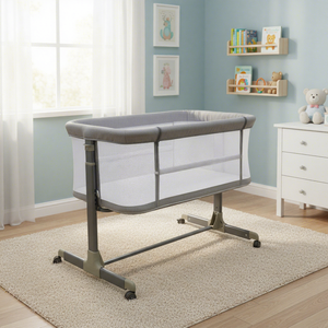 Cuna <span class=keywords><strong>de</strong></span> Viaje Moderna para Niños, Fácil <span class=keywords><strong>de</strong></span> Montar, Cuna <span class=keywords><strong>Colecho</strong></span> con 6 Niveles Ajustables, Marco Metálico, para Dormitorio - Product Image 2
