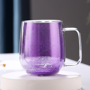 Vente en gros de tasses à café en verre artistique à double paroi, célèbres, colorées et garnies de sable - Product Image 4