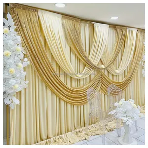 Cortinas de fundo de casamento para palco, cortinas de lantejoulas douradas brilhantes, quadro decorativo para festas e eventos