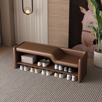 Banc en bois moderne pour l'art et l'artisanat, intégré parent-enfant, avec assise en cuir, pour la pose et le retrait des chaussures, idéal pour salon, hôtel, école