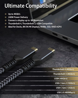 Câble Thunderbolt 4 avec synchronisation 40 Gbps, charge 240 W, affichage 8K et câble Thunderbolt 4 40 Gbps certifié Intel pour l'accueil