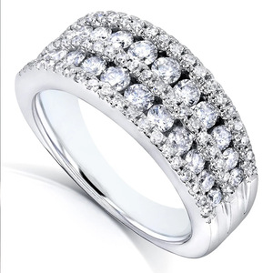 Anillo de Eternidad F1634 en Oro Blanco con Diamantes Redondos de Corte Brillante y Engaste Pavé, Anillo Clásico de Boda para Mujer - Product Image 3