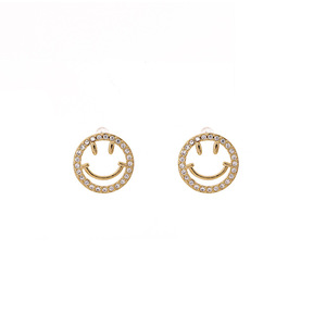<b>Stud</b> <b>Earrings</b> Smiley Face Gold Micro Set Zircon Hollow Out For Women Gift - Product Image 5