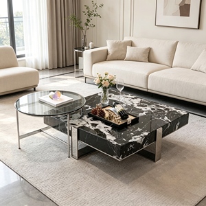 Modern Black Marble Coffee <b>Table</b> with Metal Frame Contemporary Living Room Furniture <b>Nesting</b> Design - Product Image 5