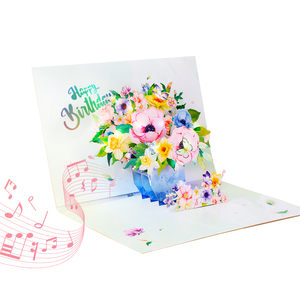 Carte de vœux 3D Pop Flower Basket Joyeux anniversaire, faite à la main, personnalisée, papillon surprise, boîte cadeau en papier cartonné, enveloppe découpée au laser - Product Image 2