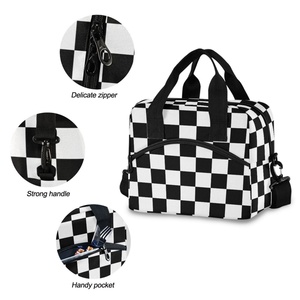 Black White Checkered Design Food Storage Men Thermal Custom Cooler Women Cooler Shoulder Bag Insulated Lunch Bag for Adults - Product Image 5