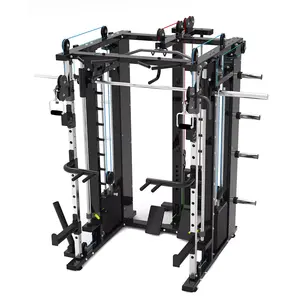 Sıcak satış ticari ve ev kullanımı spor salonu ekipmanları 4 1 çok fonksiyonlu 3D Smith makinesi kablo Crossover eğitmen güç rack'i