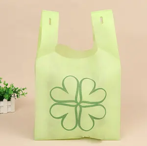 Yeniden kullanılabilir açık yeşil 70gsm t shirt promosyon olmayan dokuma çanta logo baskılı kozmetik kapları