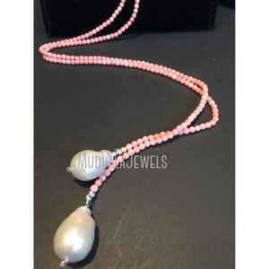 LN24136 perlas de Coral rosa y de plata collar de perla - Product Image 5