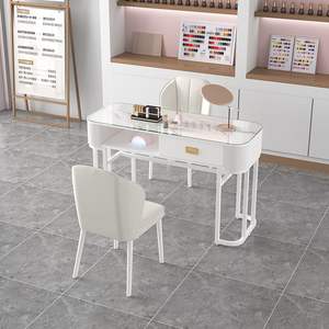 Juego de mesa y silla para salón de uñas, juego de muebles de manicura con almacenamiento de acero inoxidable, estilo cremoso, diseño moderno y de lujo. - Product Image 1