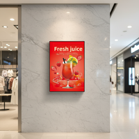 Bingkai Poster Iklan LED Gantung Dinding Kaca Tempered Bentuk Persegi Kustom Desain Dapat Disesuaikan Signage Menu Bermerek Buatan Khusus