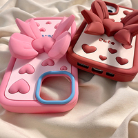 Coque de téléphone rose coeur arc support 3D Silicone housse de protection souple pour iPhone 16/15 Pro Max/14/13/12