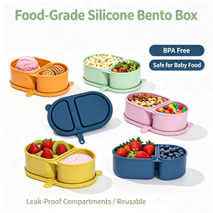 Boîte à collation rectangulaire en silicone de qualité alimentaire à double compartiment 240 ml, sans BPA, portable, pour bébé, boîte à sauce, boîte à assaisonnement, boîte à lunch avec couvercle - Product Image 1