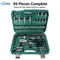 Boîte à outils de mécanicien de garage 94 pièces, jeu de douilles CRV 1/4 3/8 1/2 pouce, poignée à cliquet réversible, kit d'outils à main pour réparation automobile