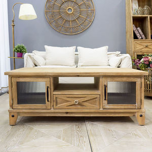 Table basse en bois massif de style rustique pour salon, durable, avec un design décoratif, des tiroirs de rangement et une montage facile - Product Image 2