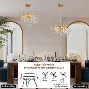 Lustre moderne en cristal doré, <span class=keywords><strong>luminaire</strong></span> suspendu <span class=keywords><strong>contemporain</strong></span> en verre K9 pour <span class=keywords><strong>salle</strong></span> à <span class=keywords><strong>manger</strong></span>, salon, hall d'entrée, intérieur de maison - Product Image 3
