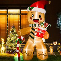 Omino di Pan di Zenzero con Cappello da Babbo Natale, Luci LED, Alto 2,4 Metri, Scatola Regalo Gonfiabile Marrone, Decorazione Natalizia da Giardino