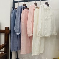 Ensemble en lin de haute qualité LP – Style décontracté minimaliste, esprit Old Money, coupe ample et polyvalente, idéal pour l'été, longueur au-dessus du genou, manches longues unies avec empiècements