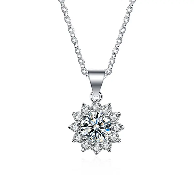Women's Sterling Silver 925 Moissanite sunflower pendant Necklace elegant shining necklace for Anniversary girlfriend sister