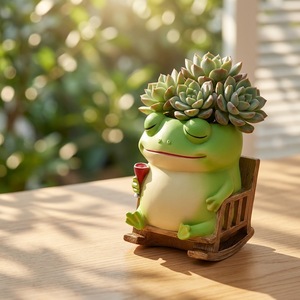 Pot de fleurs en résine en forme de grenouille, pot de plantes de bureau en forme d'animal de dessin animé, décoration intérieure, cadeau C00844 - Product Image 2