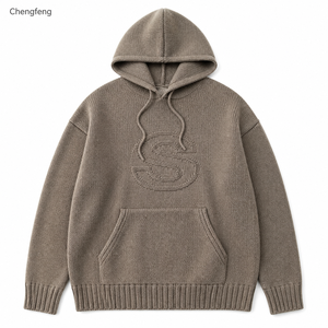 Felpa con Cappuccio Oversize in Maglia con Logo in Rilievo, Personalizzabile OEM ODM, Streetwear Unisex - Product Image 1